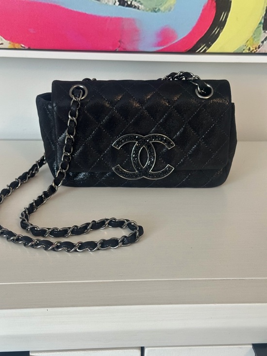 CHANEL Handbags - Chanel Quilted CC Crystal Black Leather Shoulder Bag with Chain Strap